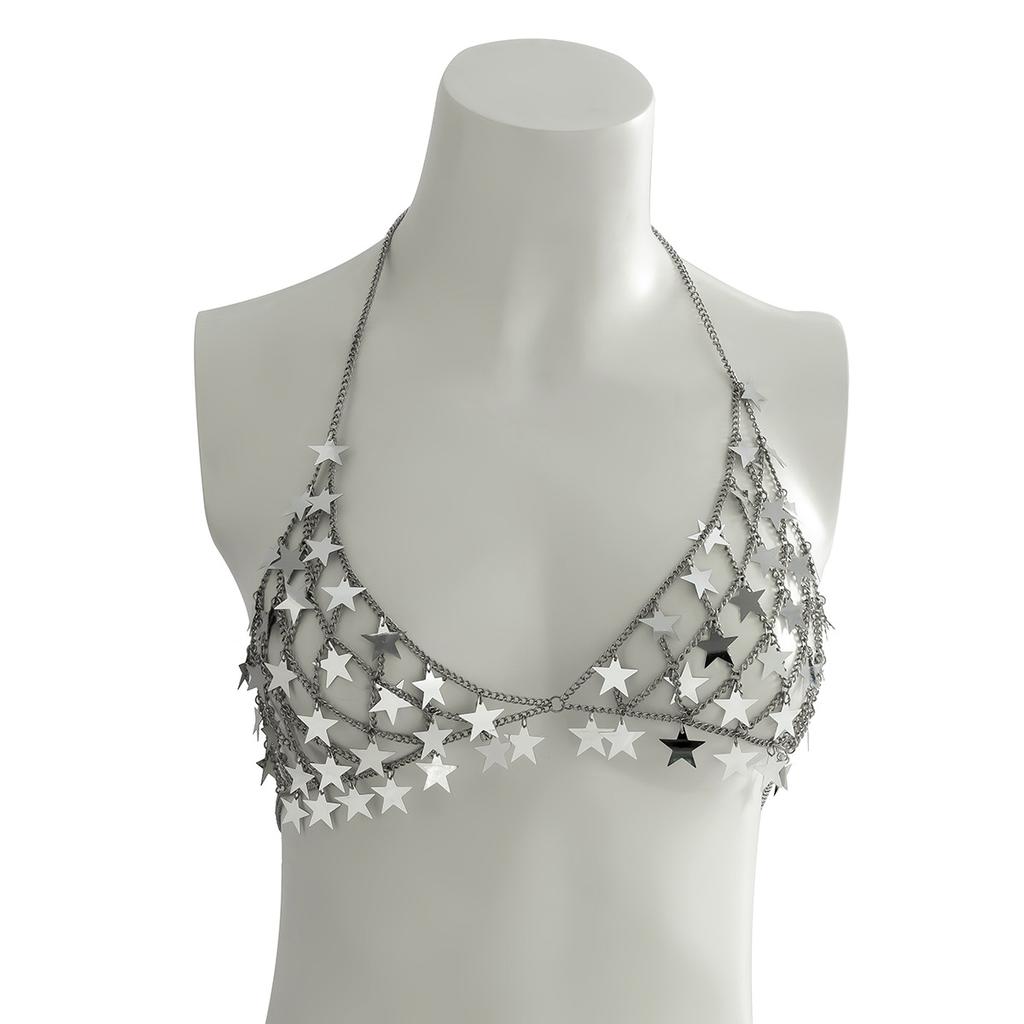 Sexy Bikini Accessories Fringed Chest Chain Body Chain Handmade Star Sequined Babes Bust