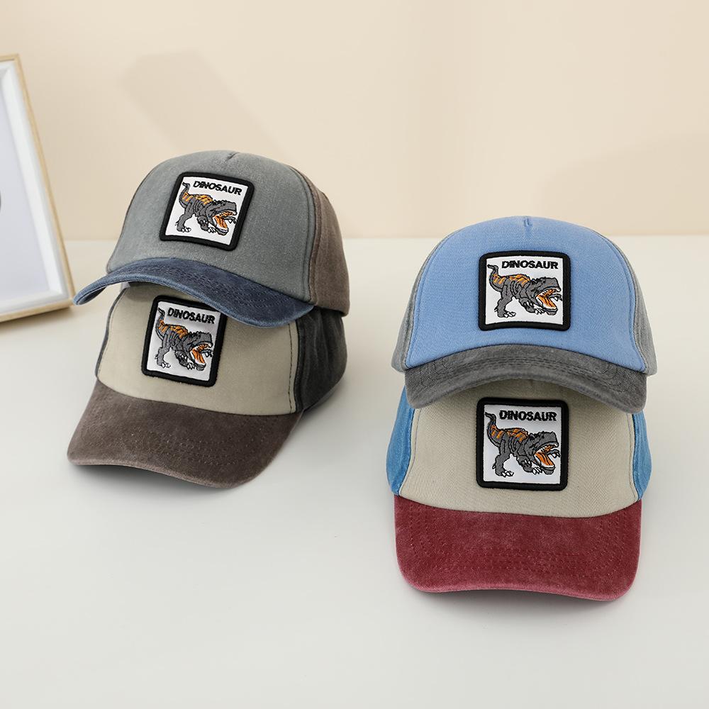 Cappello da Sole Estivo da Esterno in Denim Lavato per Bambini Ragazzi Ragazze Ricamo Dinosauro Cartone Animato Cappellino da Baseball per Bebè Cappellini Snapback Vintage