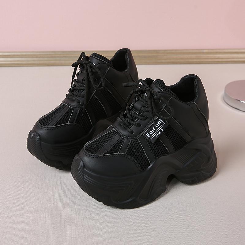 Fashion 7.5CM Women Platform Sneakers Lace-up Autumn Sports Dad Shoes High Top Chunky Casual Shoes Woman Thick Bottom Mesh White Shoes