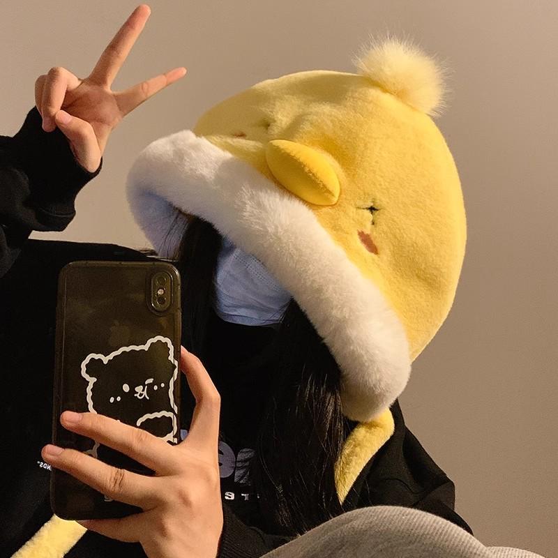 Cute Rabbit Ears Plush Hat Women's Autumn and Winter Warm and Cold-proof Ear Protection Bag Head New Cold Hat