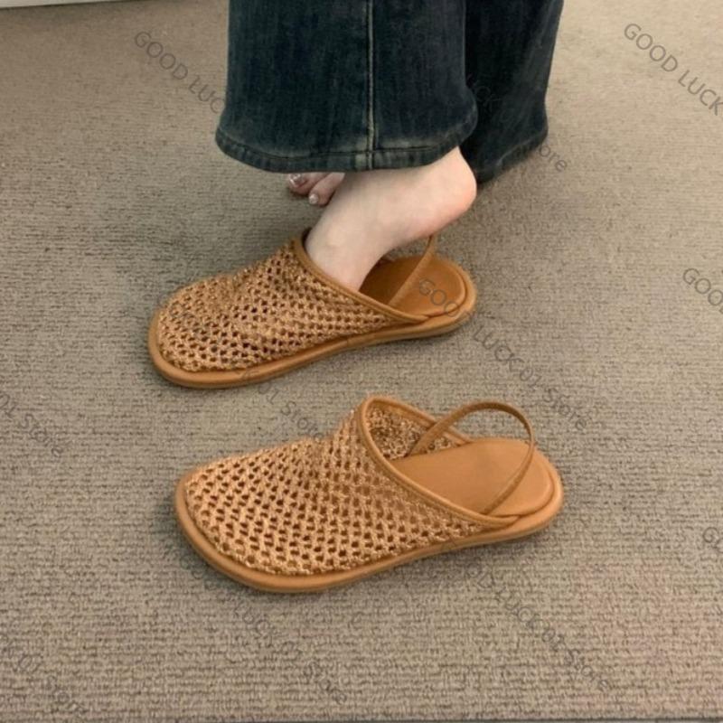 Fashion Mesh Hollow Woven Toe Sandals for Women for Summer Wear New Style with Back Straps and Soft Soles for Beach Roman Shoes