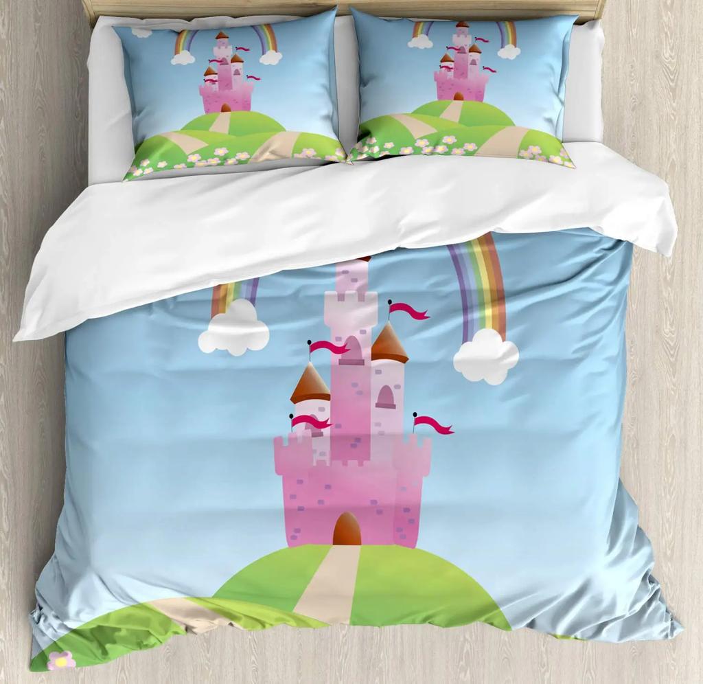 Fantasy Märchen Weiche Bettbezug-Set, Mädchen Flügel plus Schmetterlinge Kleiner Kobold Elf Wald Bettwäsche Set Wodlplus Warmer Deckenbezug Königin