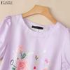 ZANZEA Women Casual Round Neck Short Sleeve Floral Print Blouse