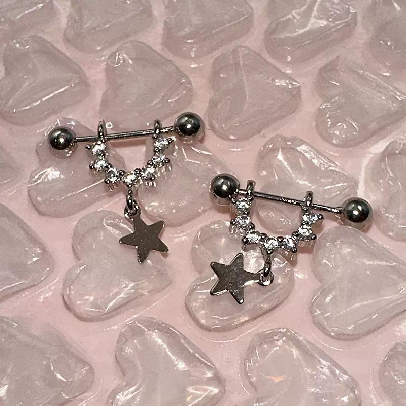 Personality Design Zircon Star Piercing Stud Earrings for Women Punk Fashion Hip Hop Rock Earring Jewelry Accessory Gift