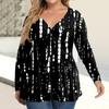 Women's Plus Size Shirt Long Sleeve  Print Top Pleated Casual V-Neck Top