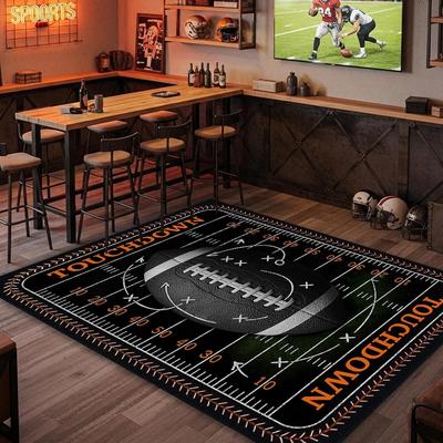 American Football Playbook Area Rug Touchdown Theme Floor Mat Game Day Decor Non-Slip Carpet for Man Cave Living Room Bedroom