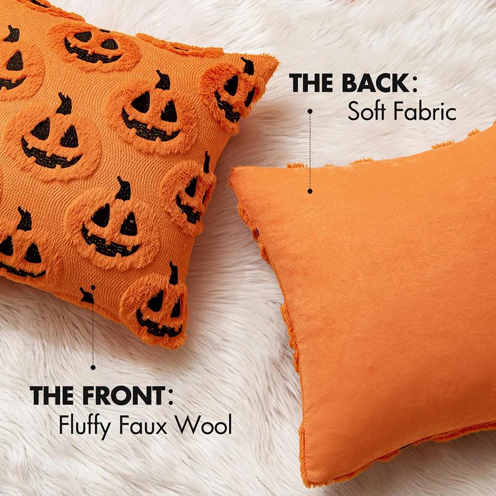 1/2PCS Halloween Ghost Pumpkin Pillowcase Washable Plush Soft Cushion Cover Comfortable Pillow Cover for Sofa Bedroom Home Decor
