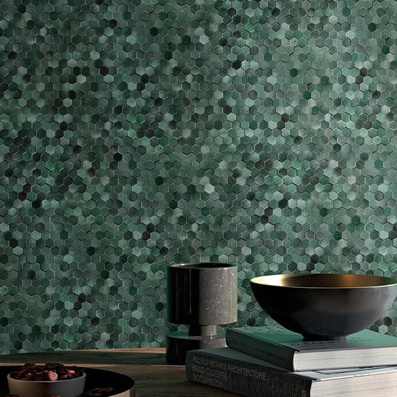 3D Mosaik Metall Aluminium Sechseck Paneel Wandaufkleber Selbstklebend Abstrakt Wasserdicht Küche Badezimmer Wanddekor Fliesen