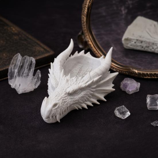3D Printed Dragon Head Storage Tray 4.17" X 1.89" Desktop Jewelry Organizer Gothic