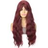 Womens Long Wavy Wig With Bangs Middle Part Synthetic Hair Daily Use