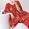 1011 new short-sleeved cotton and silk pajamas for women's summer thin printing loose and relaxed loungewear suit