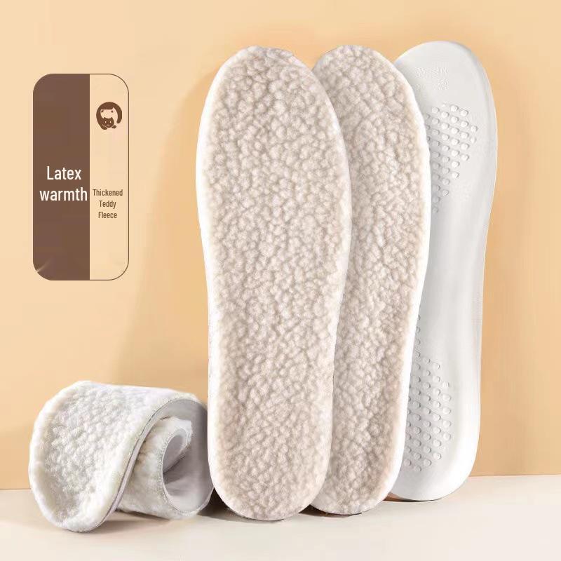 Latex Winter Warm Insoles for Men & Women - Soft, Sweat-Absorbing, Odor-Resistant, Lamb Wool & Velvet, Comfort for Prolonged Standing