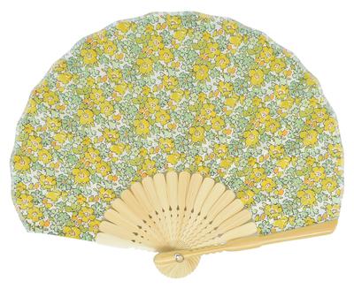 Onishi Ken Seihan LIBERTY Shell Folding Floral Fan, 22cm, Print, Yellow, "Ripple" (SY20-LIA03)