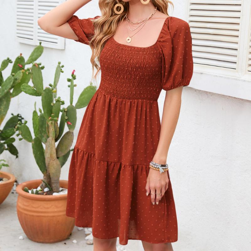 

GMXIA Квадратный вырез на завязках Милое мини-платье Летний свитер Бальные платья XXL каштановый