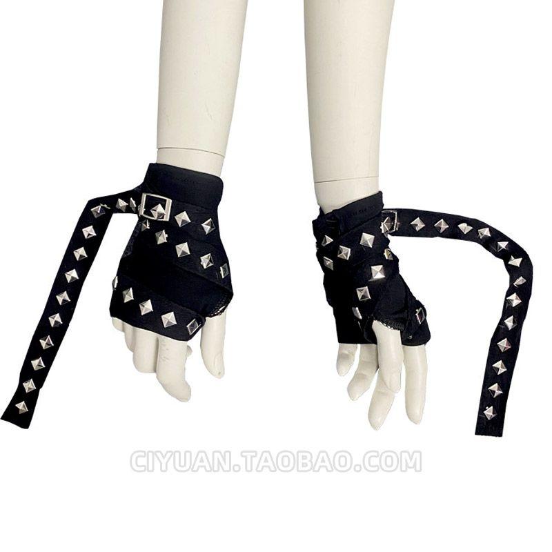 

Punk Gothic Waste Soil Functional Short Wristband Gloves Yabi Hand Sleeve Y2g Millennium Gyaru Cos Ninja Oversleeve Black(A pair)