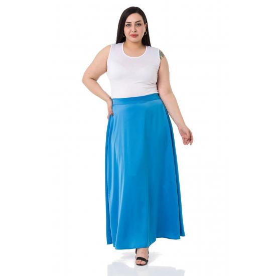 Women's Plus Size Flared Satin Long Black Skirt with Elastic Waist Back