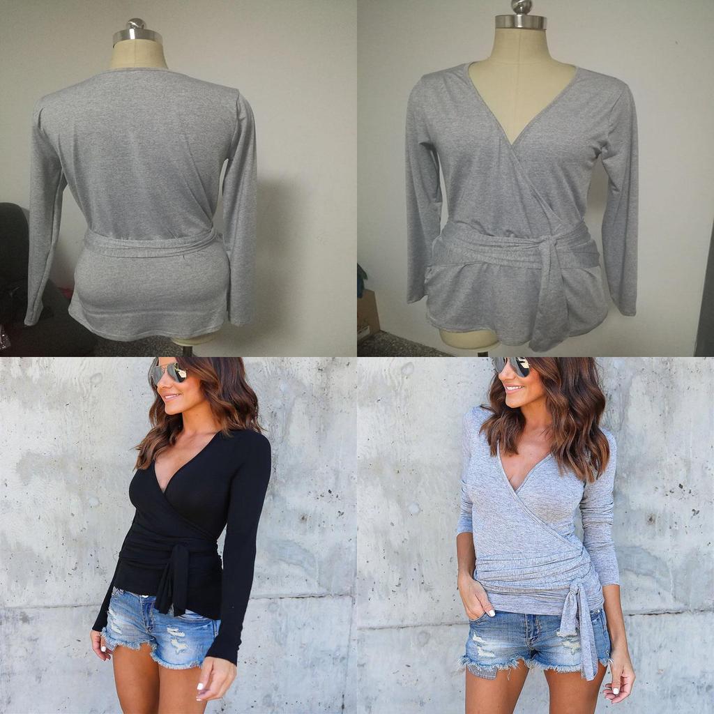Elegant Long Sleeve Deep V-neck Knitted Sweater Blouse For Women With Premium Quality