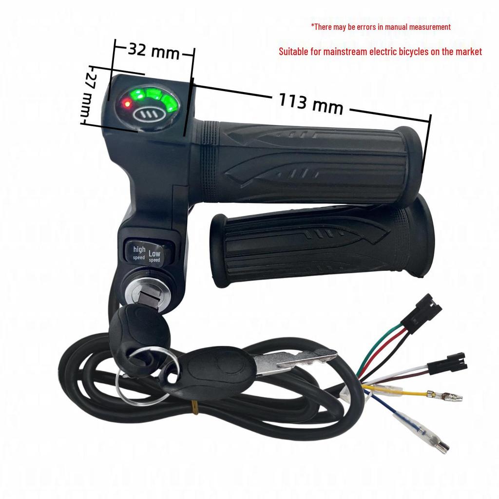 Four-Light Electric Bicycle Throttle with Handle Cover Lock & Voltage Display