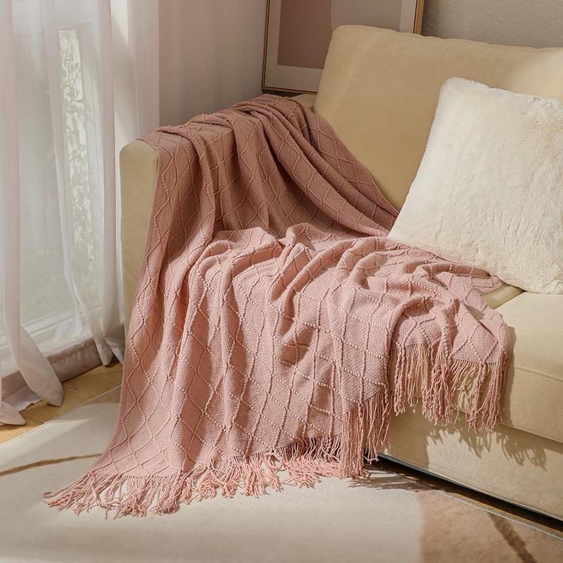 Tassel Lightweight Knitted Blanket for Sofa, Air Conditioning, Summer Naps, and Bay Windows