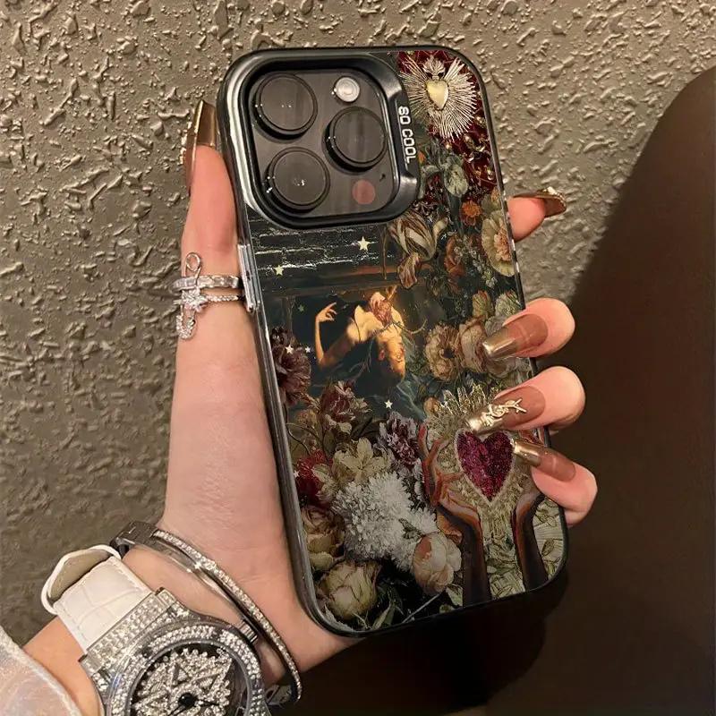 Retro Love and Flowers Collage Phone Case for Samsung S24 S25 Plus S23 FE S22 Ultra A06 A16 A26 A36 A56 A35 A55 A54 Matte Cover