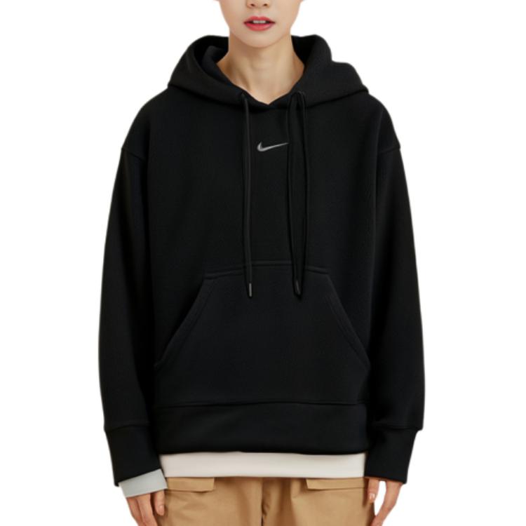 Nike Solid Color Sports Casual Hoodie With Sherpa Fleece Long Sleeve Women Tops Black DQ6841-010