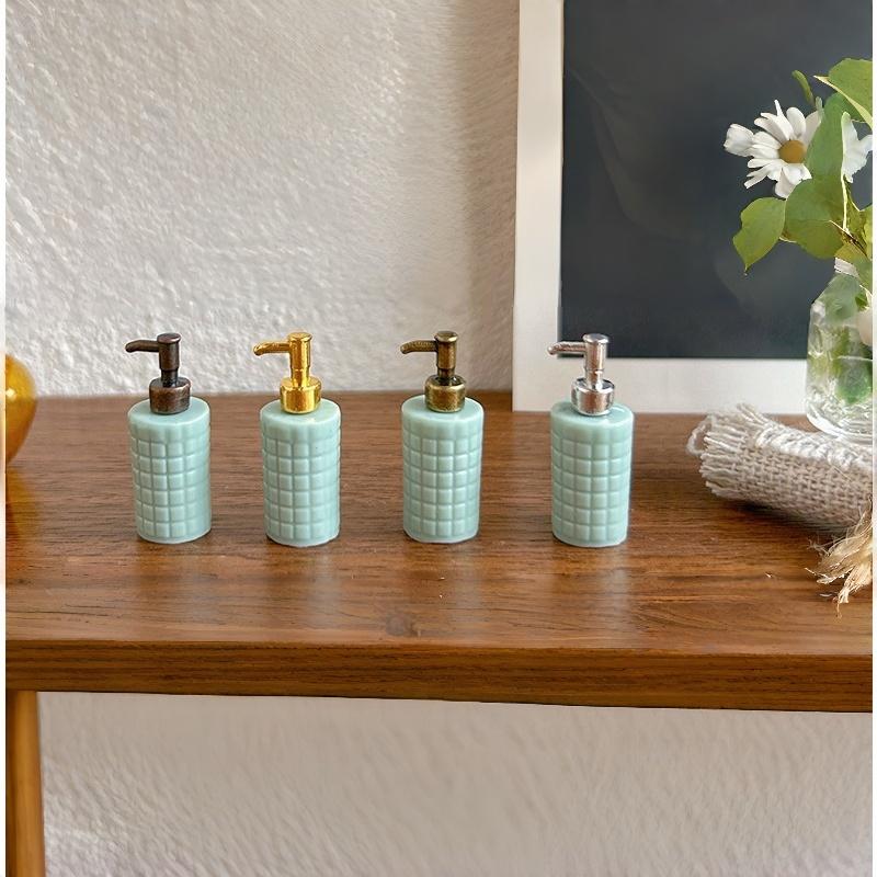 Eco-friendly Material Miniature Soap Dispenser Grid Texture Mini Lotion Bottle Dollhouse Accessory for 1:12 Scene Decor