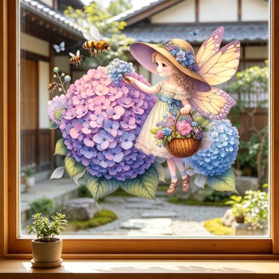 Elf Wall Sticker Reusable Elf Hydrangea Wall Decals Electrostatic Adhesion Wall Stickers Glue-Free Waterproof Moisture-Proof Clings for Bedroom Living