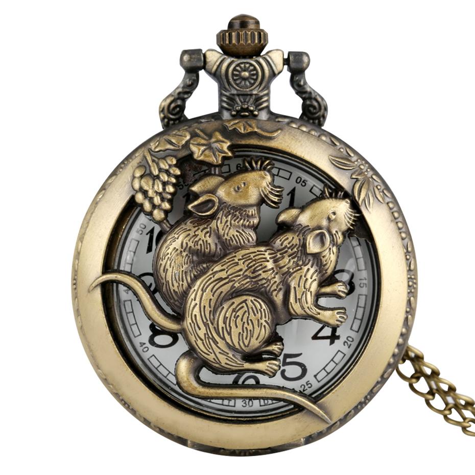 Vintage Chinese Zodiac Quartz Pocket Watch Necklace Pendant Gift Collectible Gifts for Men Women