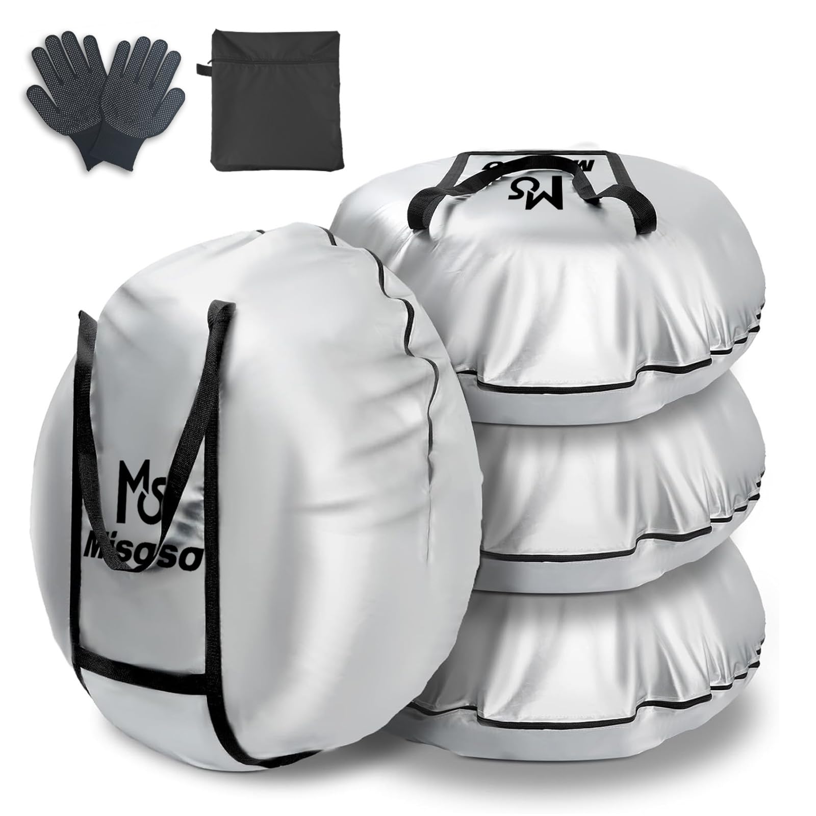 

Misoso Tire Storage Thick 420D Tire Cover with UV Stain Tire Storage Cover for Light Includes Storage Bag and Gloves Cover, 4-Tire Bag, Outdoor, серебряный