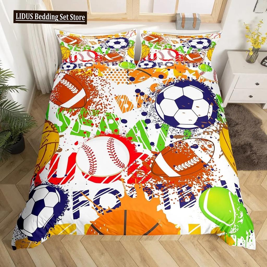 Tennis Ball Duvet Cover Set Sports Game Themed Bedding Set Twin Size For Boys Teens Adult Tennis Racket Ball Comforter Cover