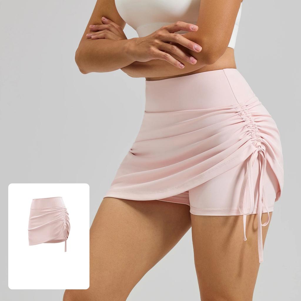 New Summer Wrinkled Sports Skirt Female Anti Exposure High Waisted Running Fake Two Piece Short Yoga Shorts for Women