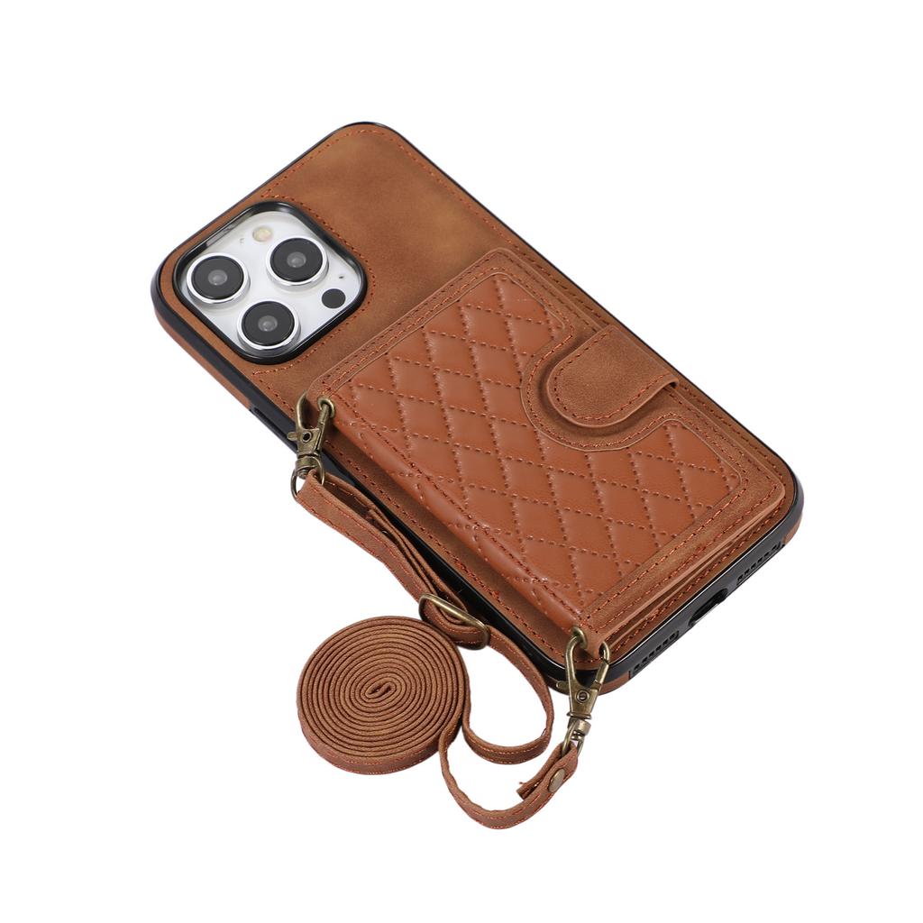 Applicable to iphone16 rhombus messenger card bag, mobile phone case, Samsung S25 wallet, mobile phone case, women's back strap case A56.
