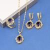 12-Colors Colorful Zircon Jewelry Accessories  Gold Plated Bridal Wedding Sets Necklace And Earrings Ring For Women Gift