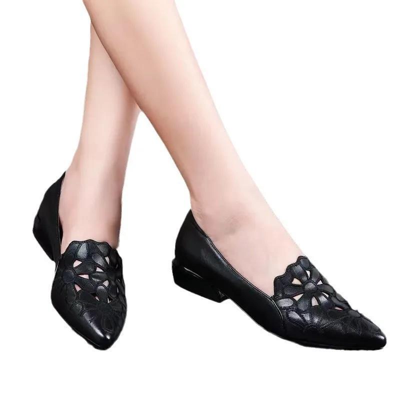 Mid Heel Casual Shoes for Women Heels Wedding Hollow Out Black Square Heel Formal Shoes Work Lady Fall Zapatilla 2025