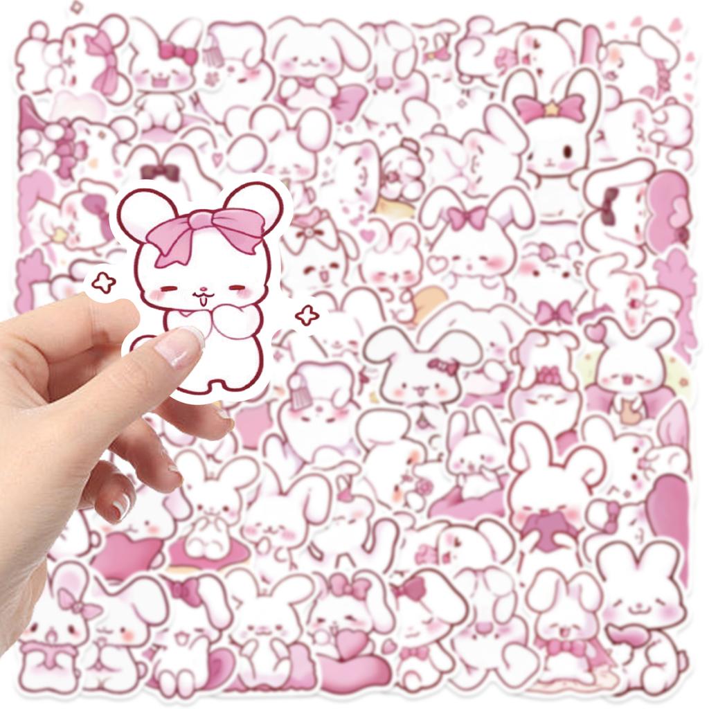 50Pcs Pink Rabbit Animals Vinyl Stickers Waterproof Reusable Bunny Decals For Laptops Skateboards Water Bottles Phones