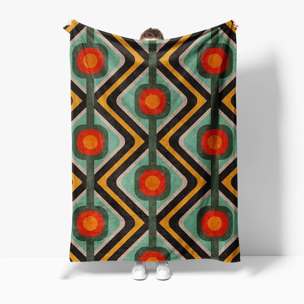 

Geometric Pattern Blanket Retro 70s Style Square Tile Throw Soft Cozy Sofa Bed Decor Gift 75x100cm