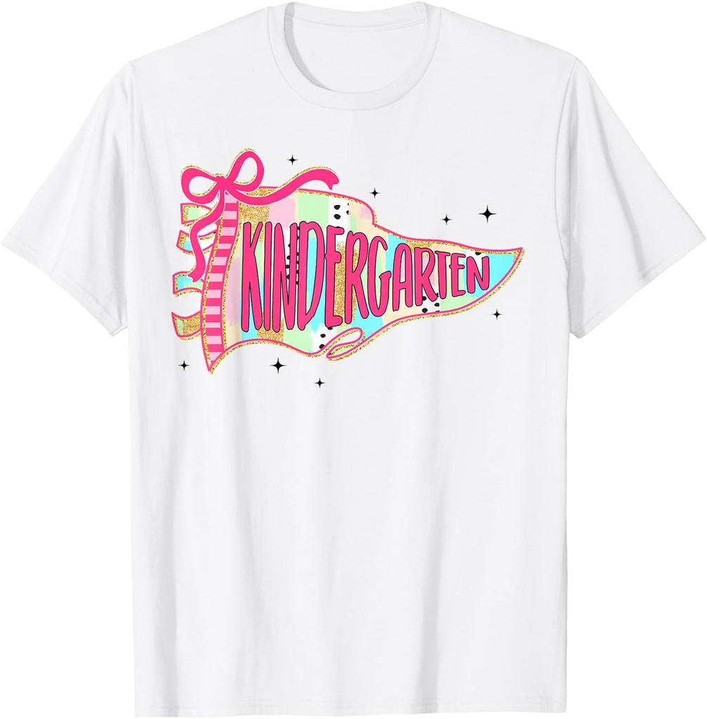 Girl Back to School Pennant Flag Preppy Kindergarten Teacher T-Shirt