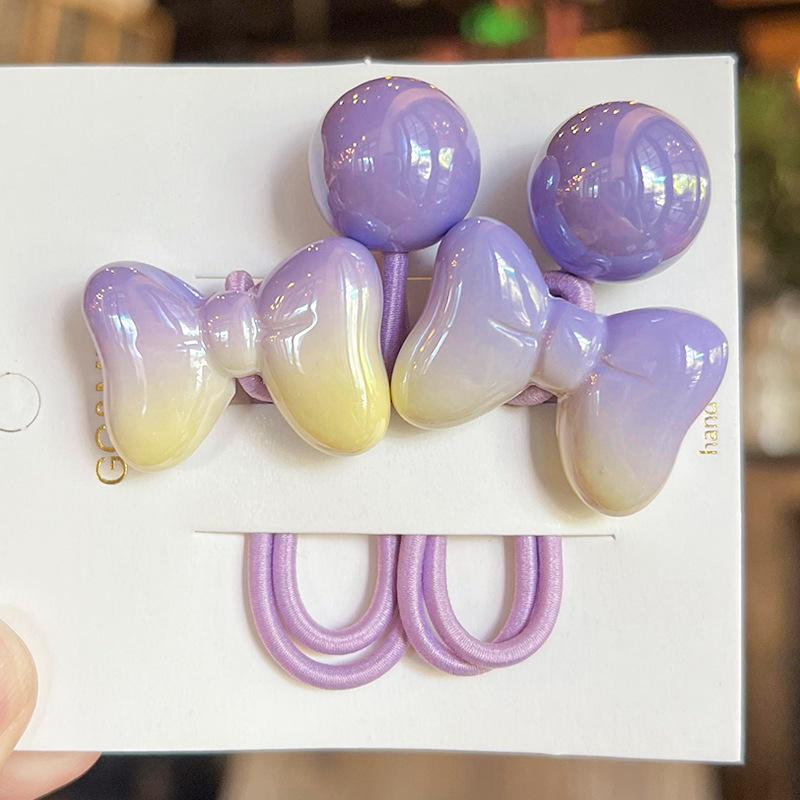 2PCS Lovely Cartoon Gradient Bow Girls Elastic Hair Bands Princess Hair Accessories Children Hair Ties Baby Headwear