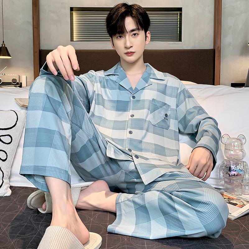 Men's Long Sleeve Cotton Pajama Set - Plus Size, Wearable Outdoors, Lightweight for Spring, Autumn, and Winter