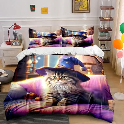Magic Hat Cat Gracefully Seated Printed Duvet Cover Set1 Duvet Cover+2 Pillowcasemulti Size Bedroom Bedding Decor Luxury Gift