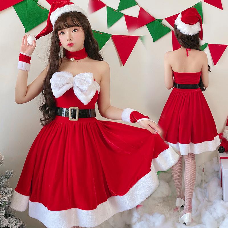 Japanese Santa Claus Red Sexy Butterfly Tub Top Dress Christmas Dress Women's Christmas Dress Foreign Trade