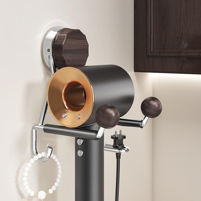 Suction cup Hair dryer holder Walnut pattern Wall mounted bathroom Bathroom Hair dryer Storage rack