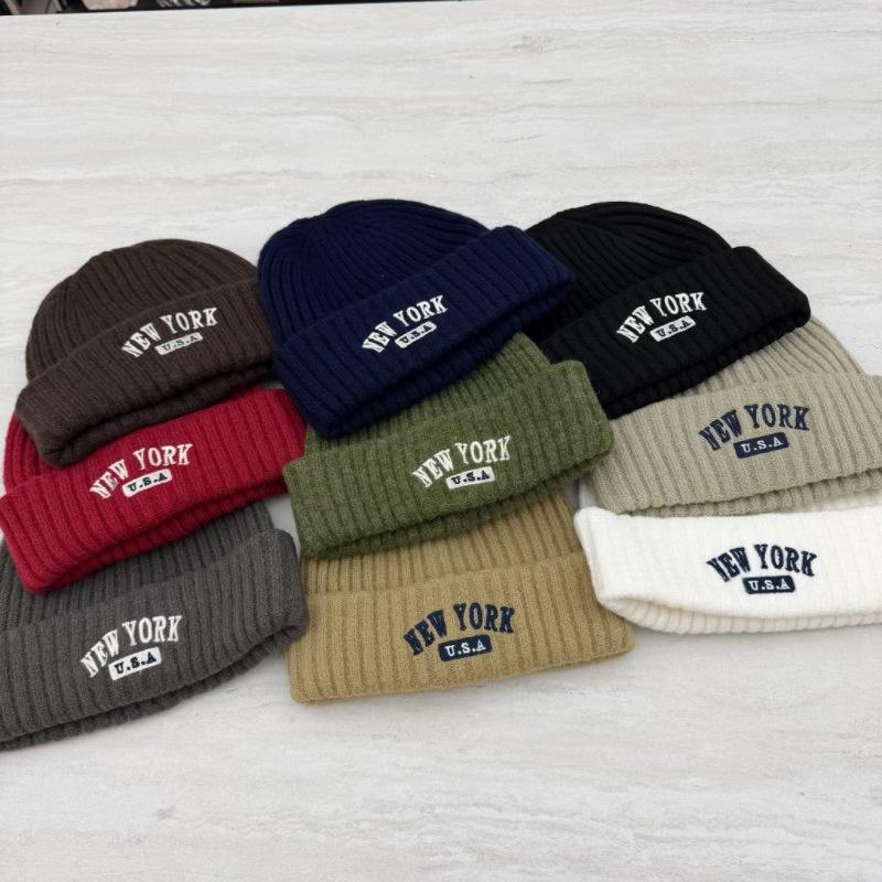 American retro letter embroidery knitted hat children's autumn and winter warm versatile cold hat showing face small wool hat male trend