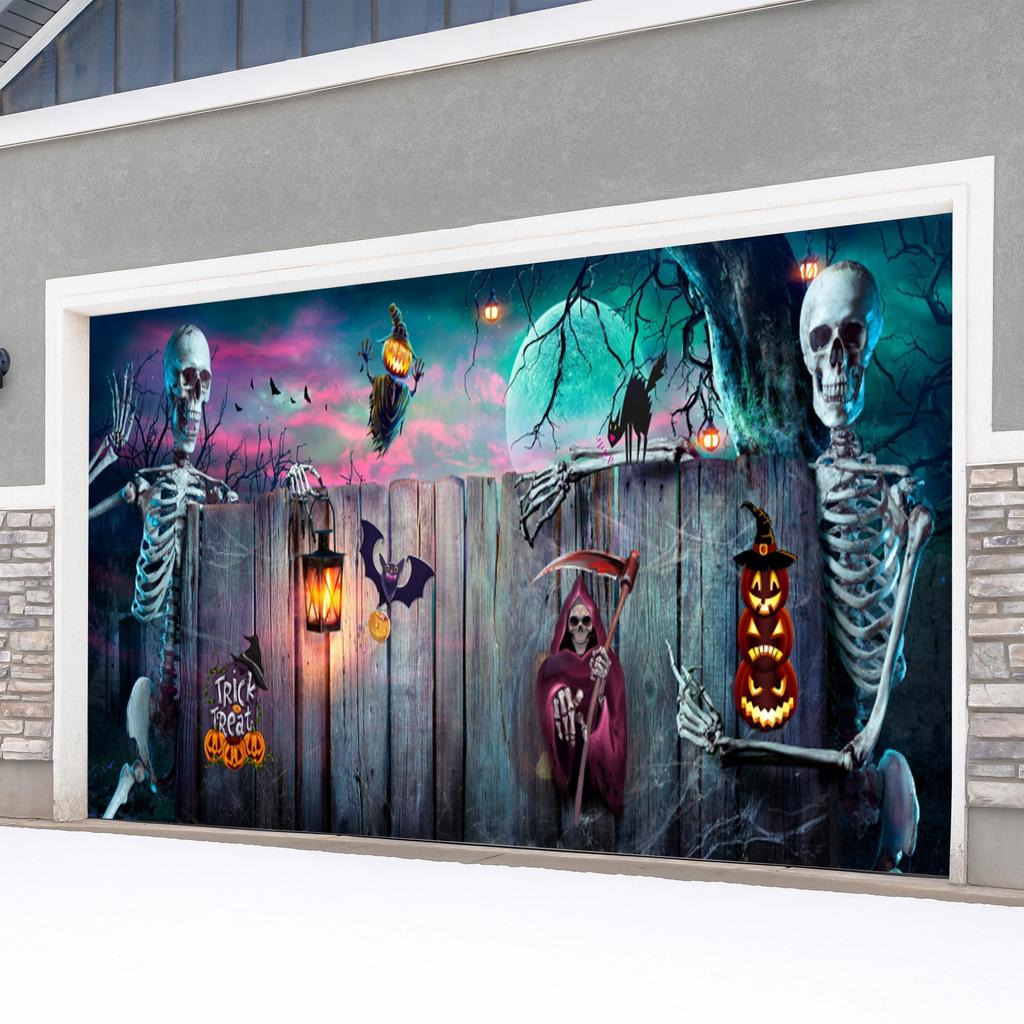 Halloween Skull and Pumpkin Outdoor Garage Door RugDJH