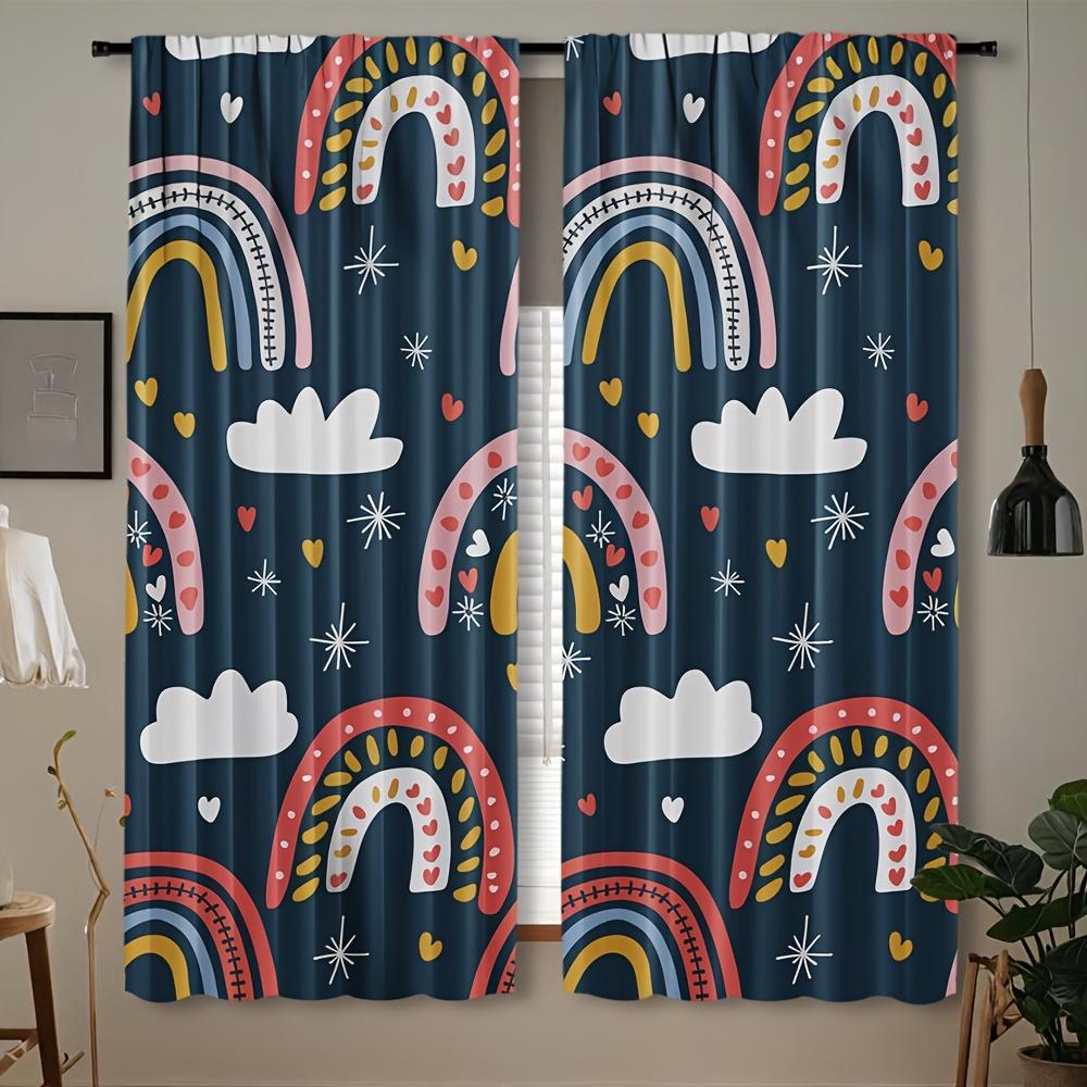 

Contemporary Rainbow Pattern Curtains Woven Polyester Pongee Semi Sheer Roller Embossed Panels Style Machine Blackout Set Of 2 Made W100*H70(CM)-Grommet top&2PCS