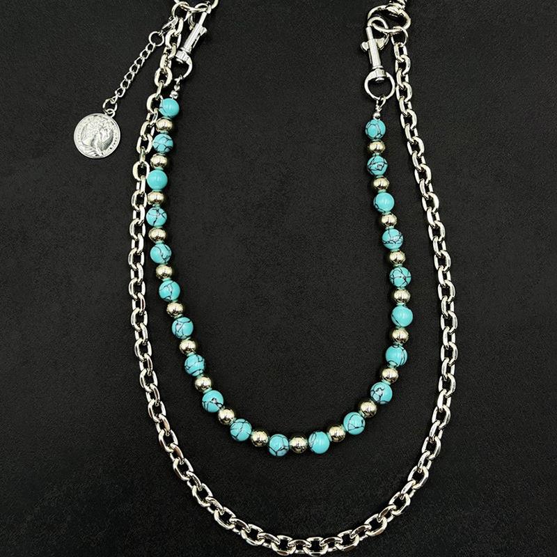 Trendy Blue Cracked Stone Bead Hip Hop Punk Style Keychains For Men Y2K Pants Chain Accesories
