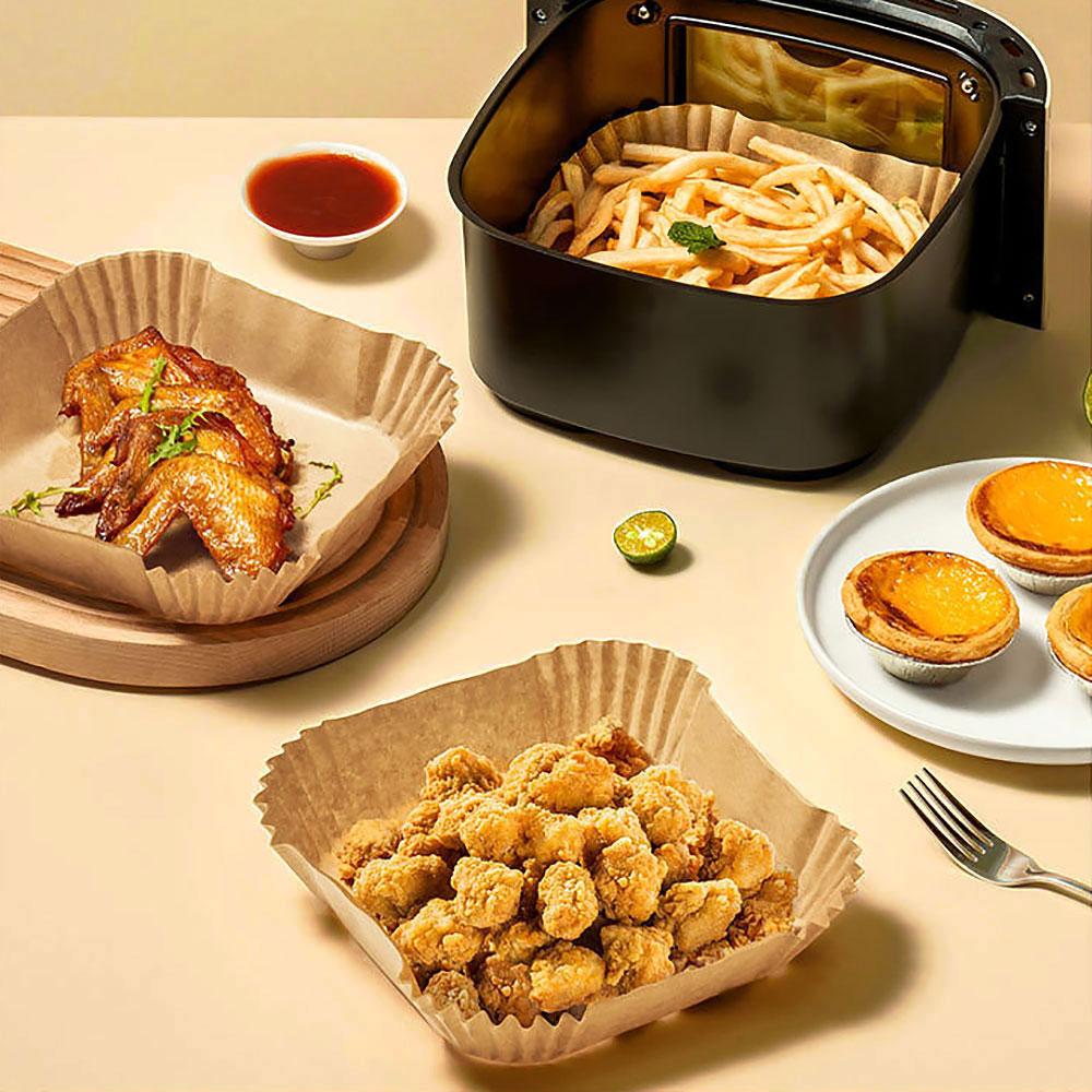 Silicone World 50pcs Air Fryer Paper Disposable Square Paper Food Cooking Oil Paper Airfryer Liner Baking Paper Oven Baking Tool
