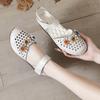 Summer new round head casual beef tendon sole women's shoes flower leather women's sandals breathable hole shoes
