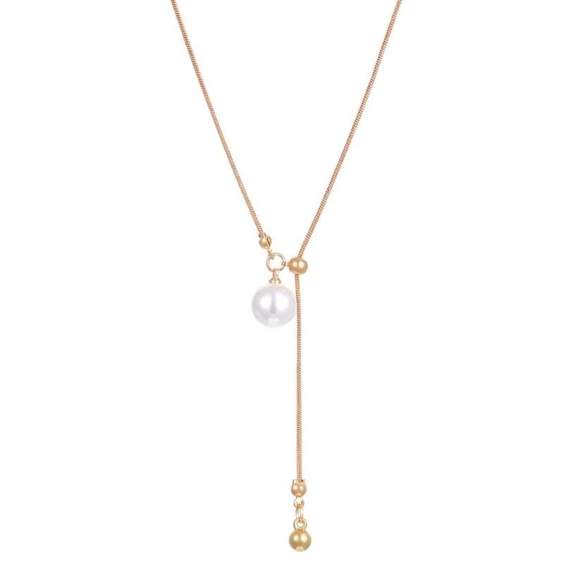 A52E Elegant Adjustable Pearls Tigers Eye Necklace Alloy Jewelry Perfect For Office Event Or Casual Outings