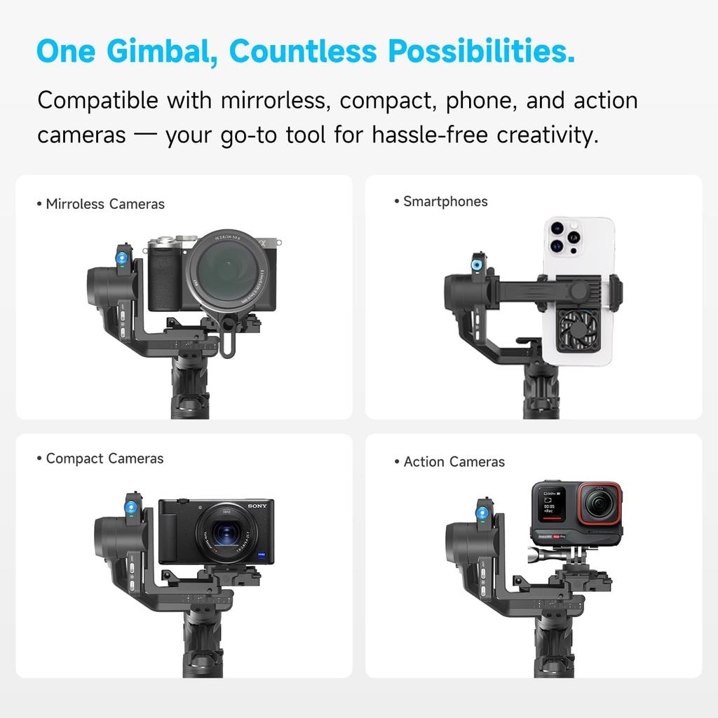 FeiyuTech SCORP Mini 2 Camera Gimbal Stabilizer 4-in-1 AI Tracking Vertical Shooting Bluetooth Cable Control Gesture 2kg Payload Handheld